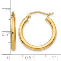 14K Yellow Gold 2.5x 20mm Polished Lightweight Tube Hoop Earrings view 4