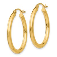 14K Yellow Gold 2.5x 25mm Polished Round Tube Hoop Earrings view 2