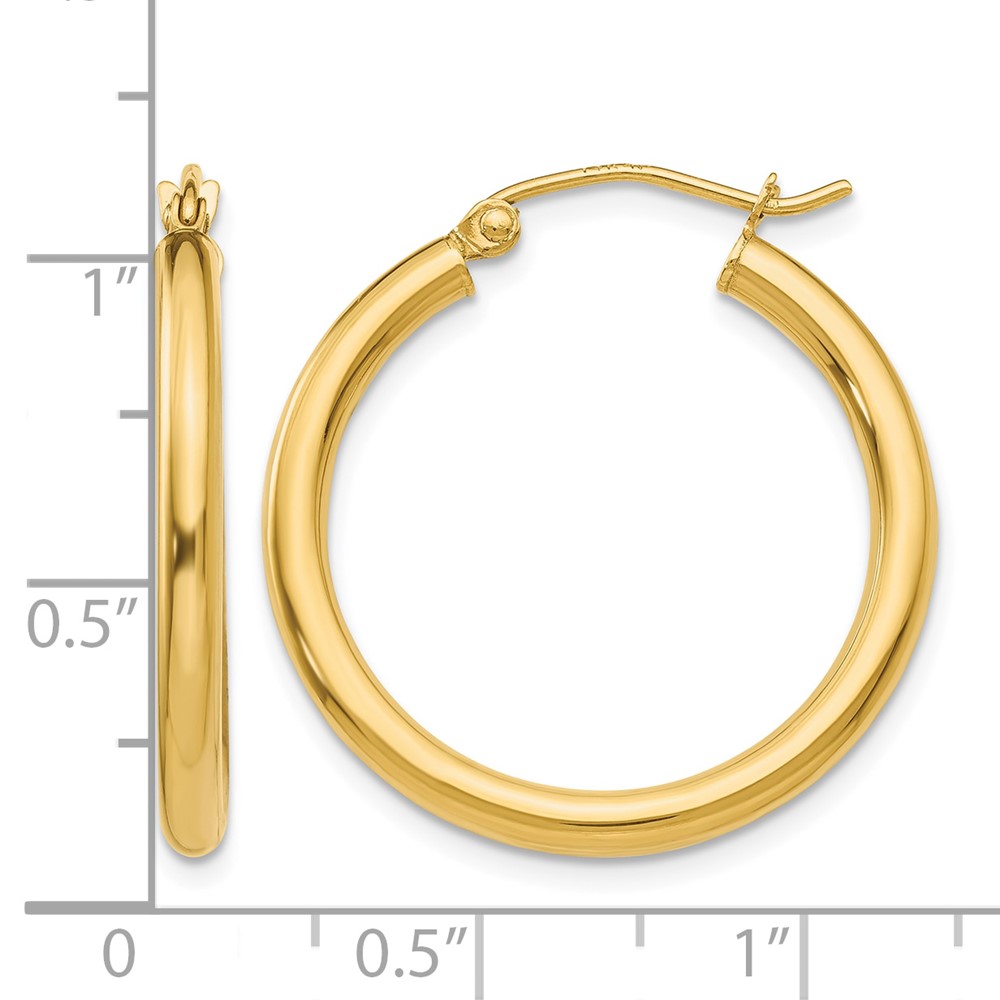 14K Polished 2.5mm Tube Hoop Earrings (T932)