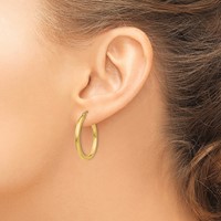 14K Yellow Gold 2.5x 25mm Polished Lightweight Tube Hoop Earrings view 3