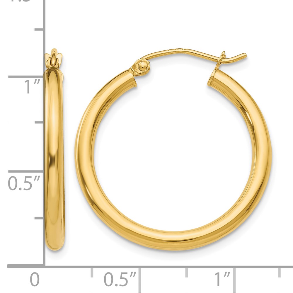 14k Polished 2.5mm Lightweight Tube Hoop Earrings (T932L)