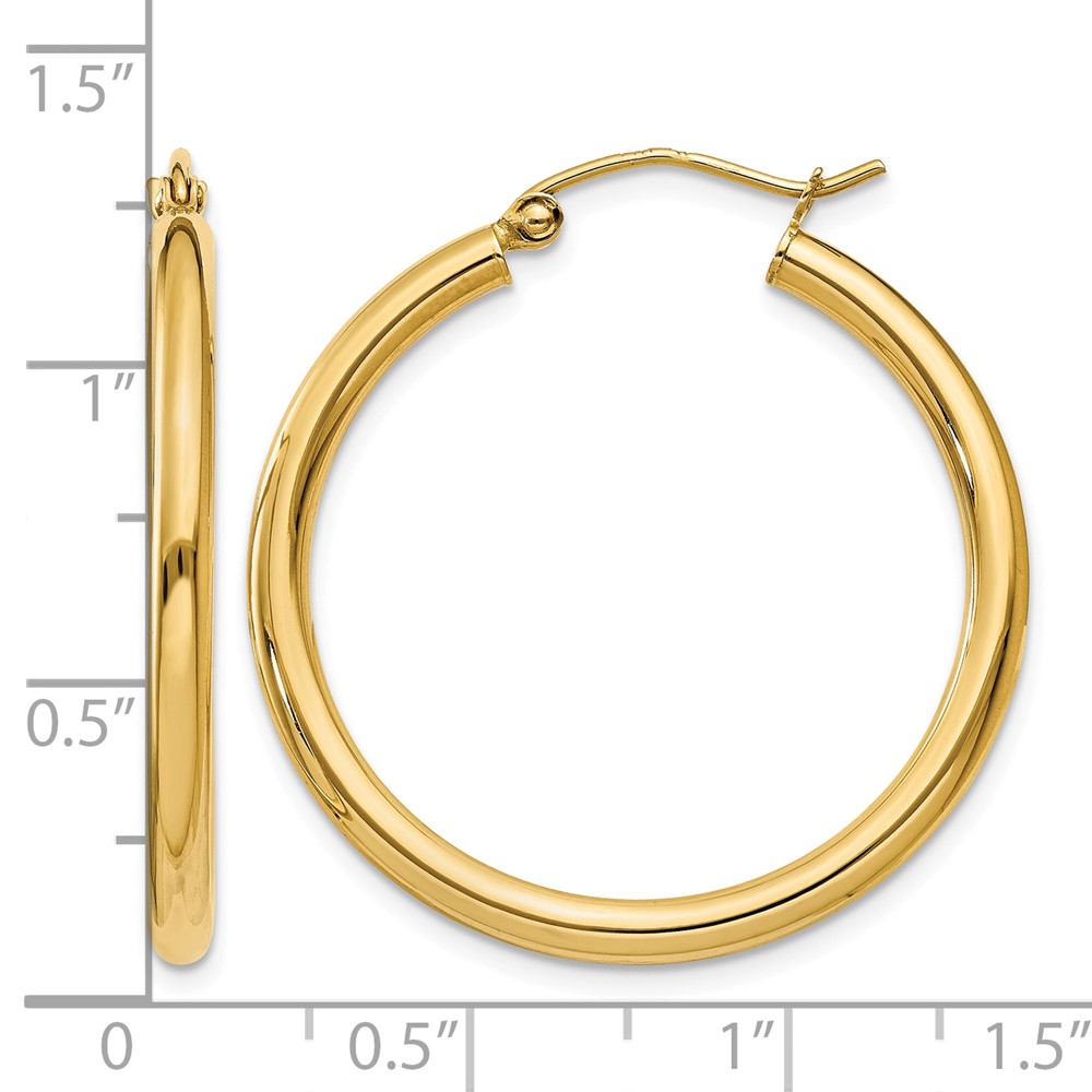 14K Polished 2.5mm Tube Hoop Earrings (T933)