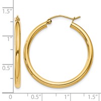 14K Yellow Gold 2.5x 30mm Polished Lightweight Tube Hoop Earrings view 4
