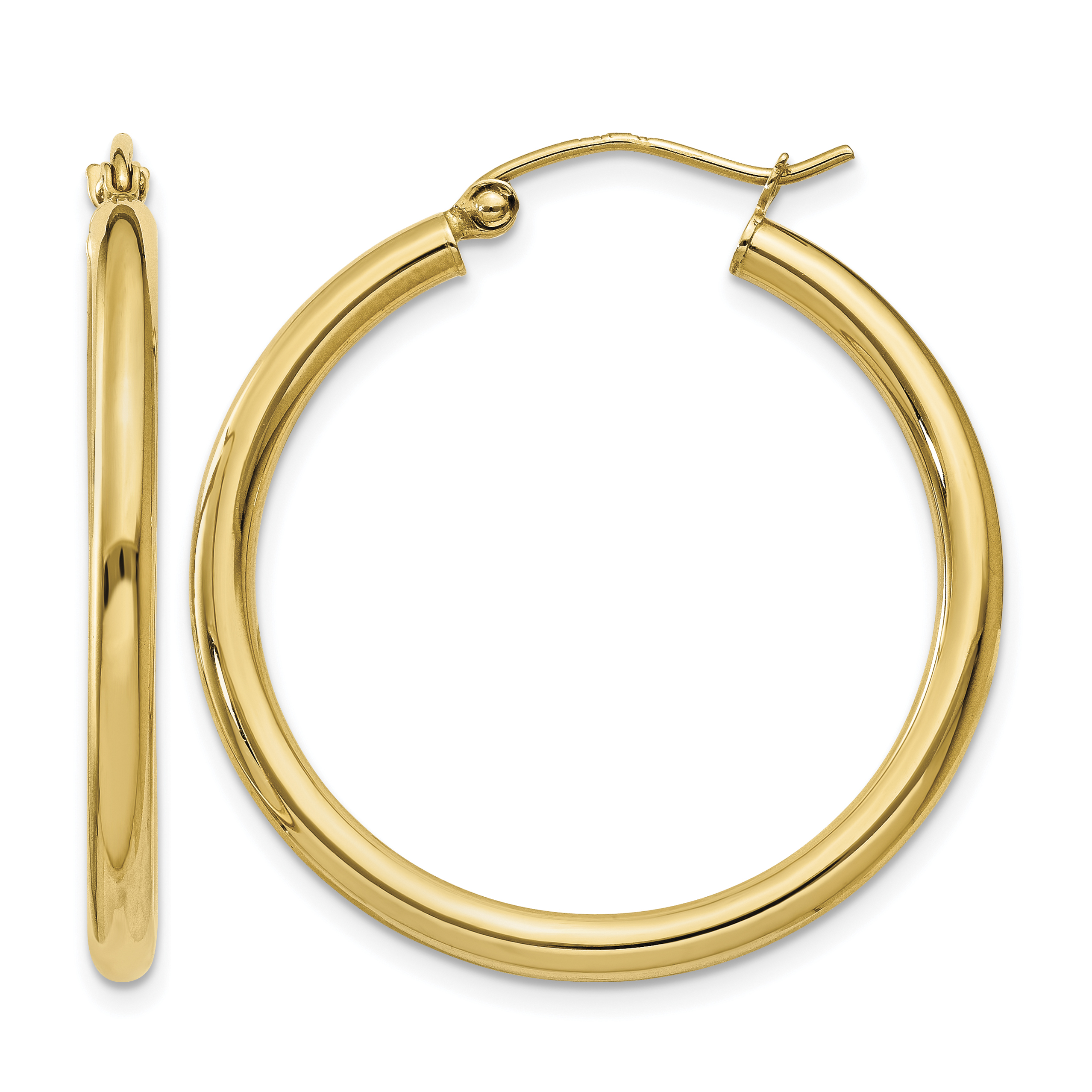 14k Polished 2.5mm Lightweight Tube Hoop Earrings (T933L)