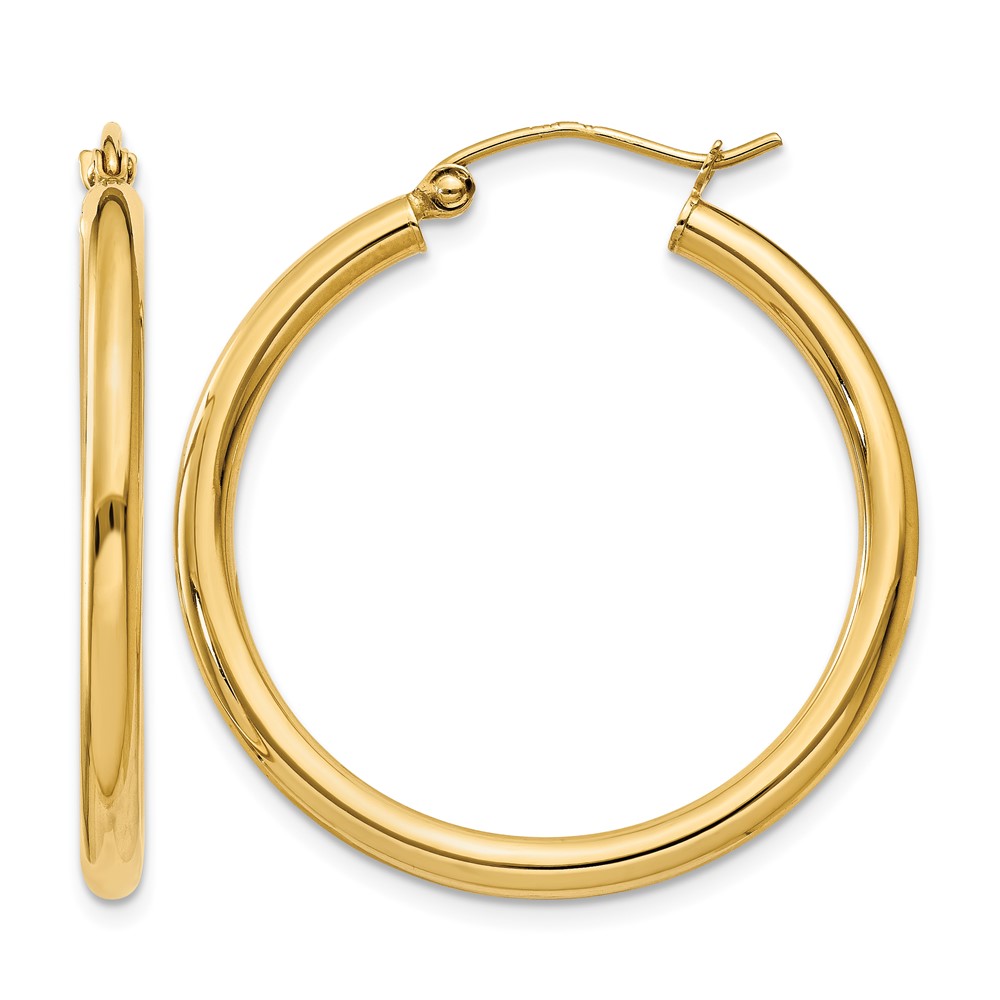 14k Polished 2.5mm Lightweight Tube Hoop Earrings (T933L)