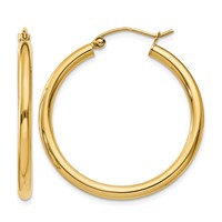 14K Yellow Gold 2.5x 30mm Polished Lightweight Tube Hoop Earrings view 1
