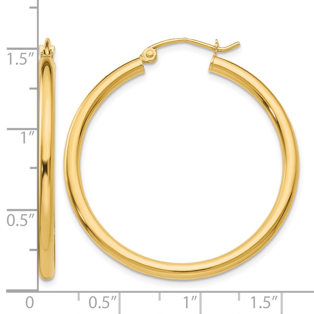 14K Polished 2.5mm Tube Hoop Earrings (T934)