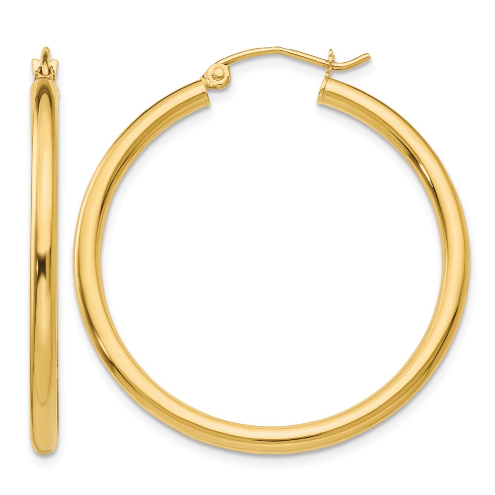 14K Polished 2.5mm Tube Hoop Earrings (T934)