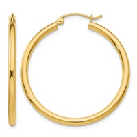 14K Yellow Gold 2.5x 35mm Polished Round Tube Hoop Earrings view 1