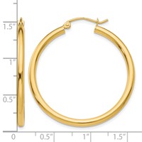 14K Yellow Gold 2.5x 35mm Polished Lightweight Tube Hoop Earrings view 4