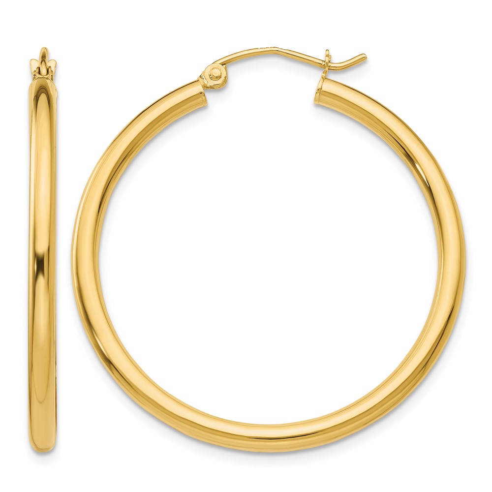14k Polished 2.5mm Lightweight Tube Hoop Earrings (T934L)