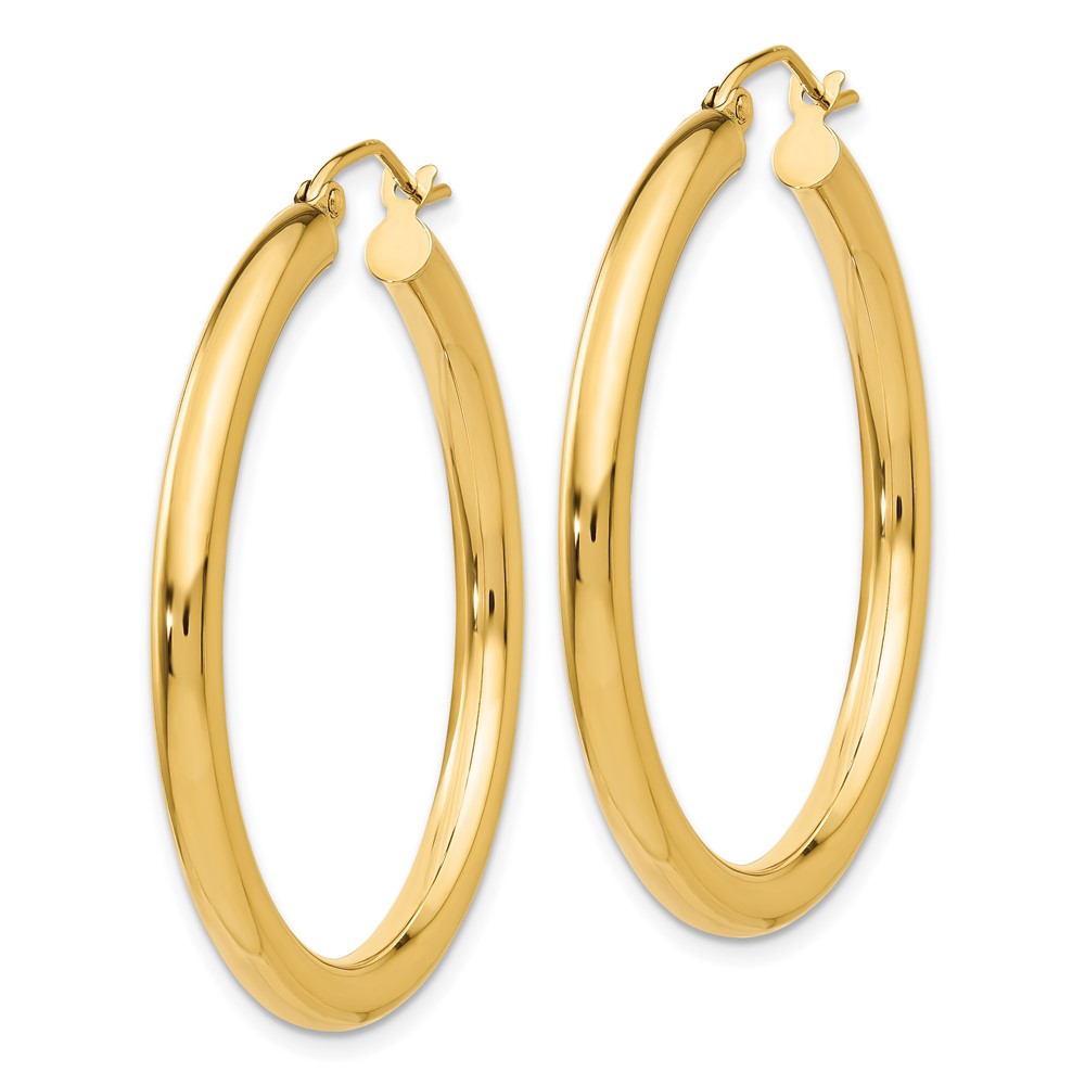 14K Polished 3mm Tube Hoop Earrings (T935)