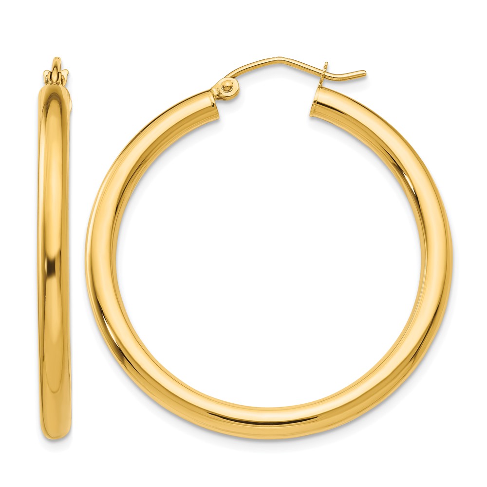 14K Polished 3mm Tube Hoop Earrings (T935)