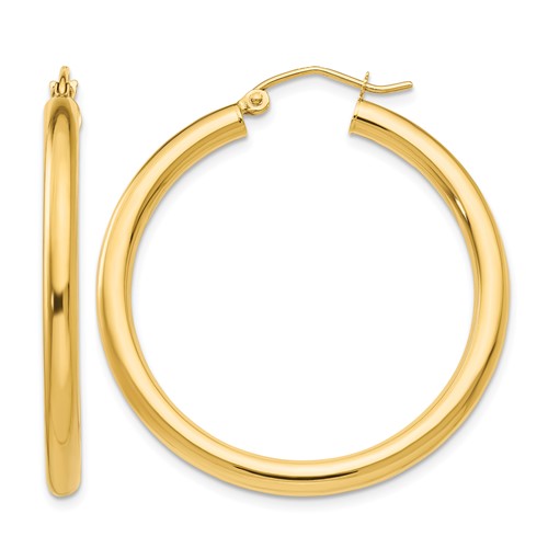 14K Yellow Gold 3x 35mm Polished Lightweight Tube Hoop Earrings