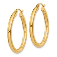 14K Yellow Gold 3x 30mm Polished Tube Hoop Earrings view 2