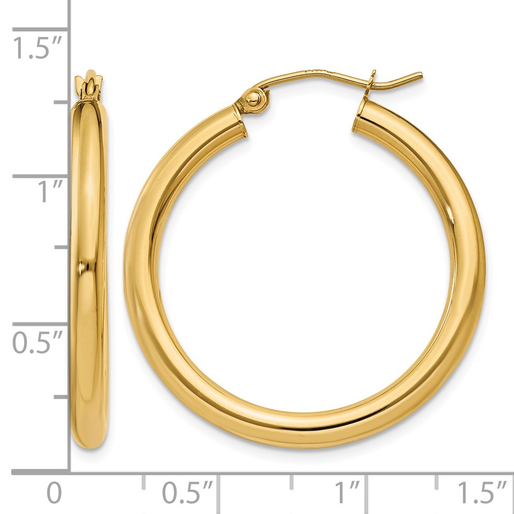 14K Polished 3mm Tube Hoop Earrings (T936)