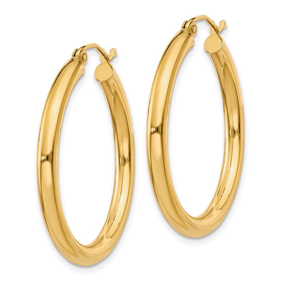 14K Polished 3mm Lightweight Tube Hoop Earrings (T936L)