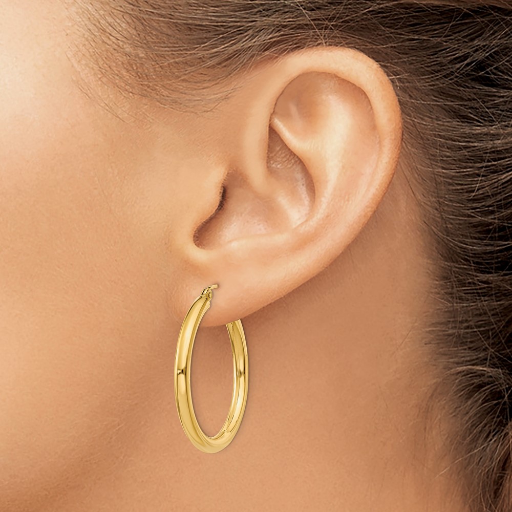 14K Polished 3mm Lightweight Tube Hoop Earrings (T936L)