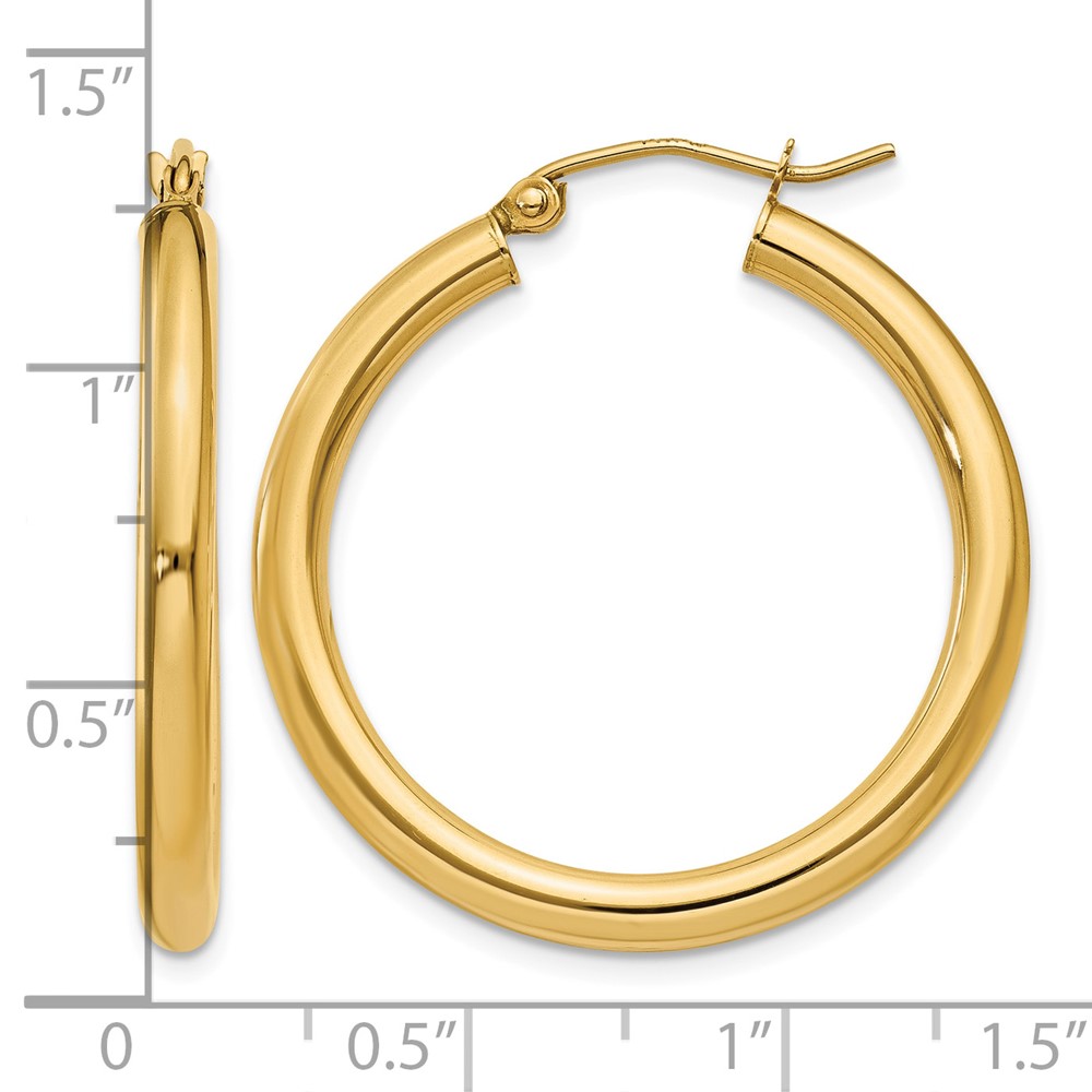 14K Polished 3mm Lightweight Tube Hoop Earrings (T936L)