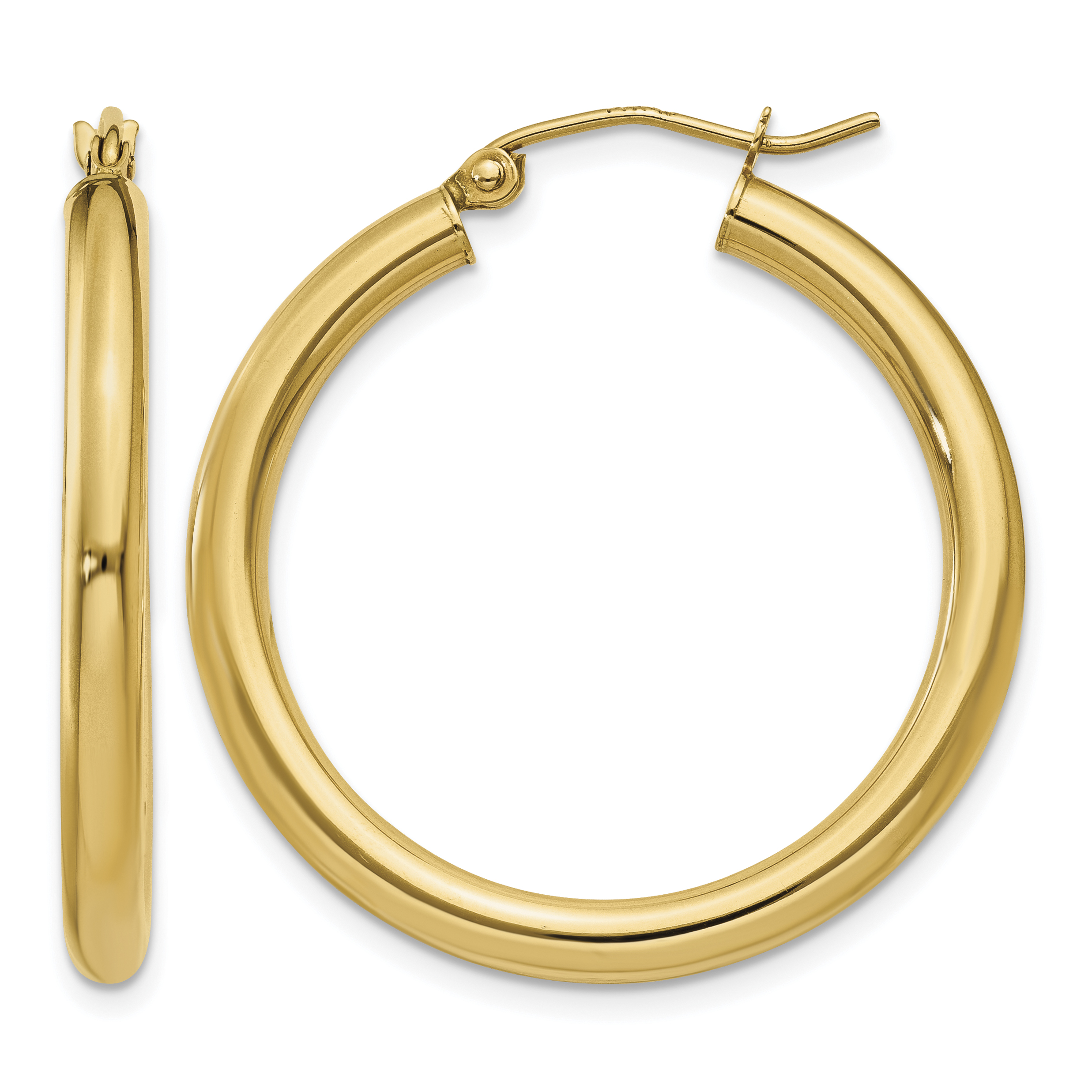 14K Polished 3mm Lightweight Tube Hoop Earrings (T936L)