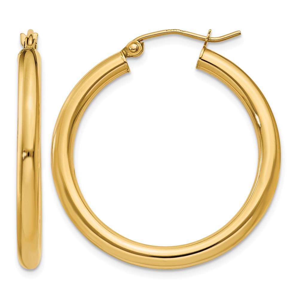 14K Polished 3mm Lightweight Tube Hoop Earrings (T936L)