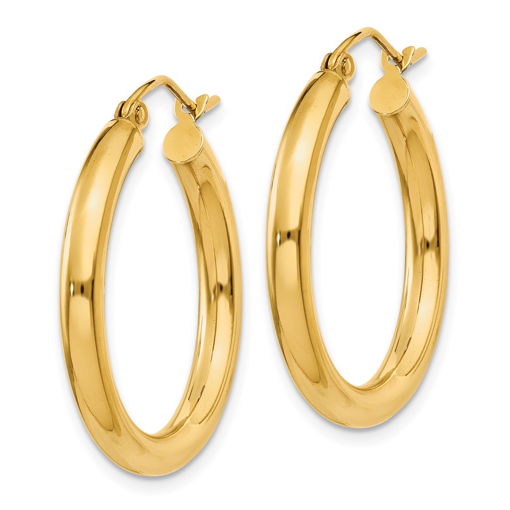 14k Polished 3mm Tube Hoop Earrings (T937)
