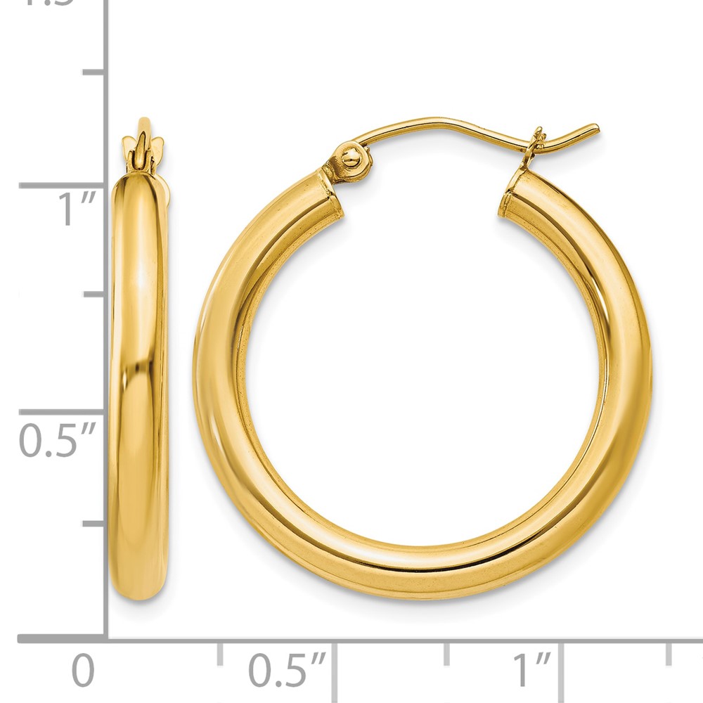 14k Polished 3mm Tube Hoop Earrings (T937)