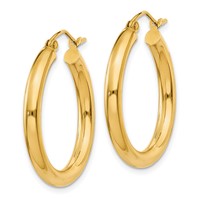 14K Yellow Gold 3x 25mm Polished Lightweight Tube Hoop Earrings view 2