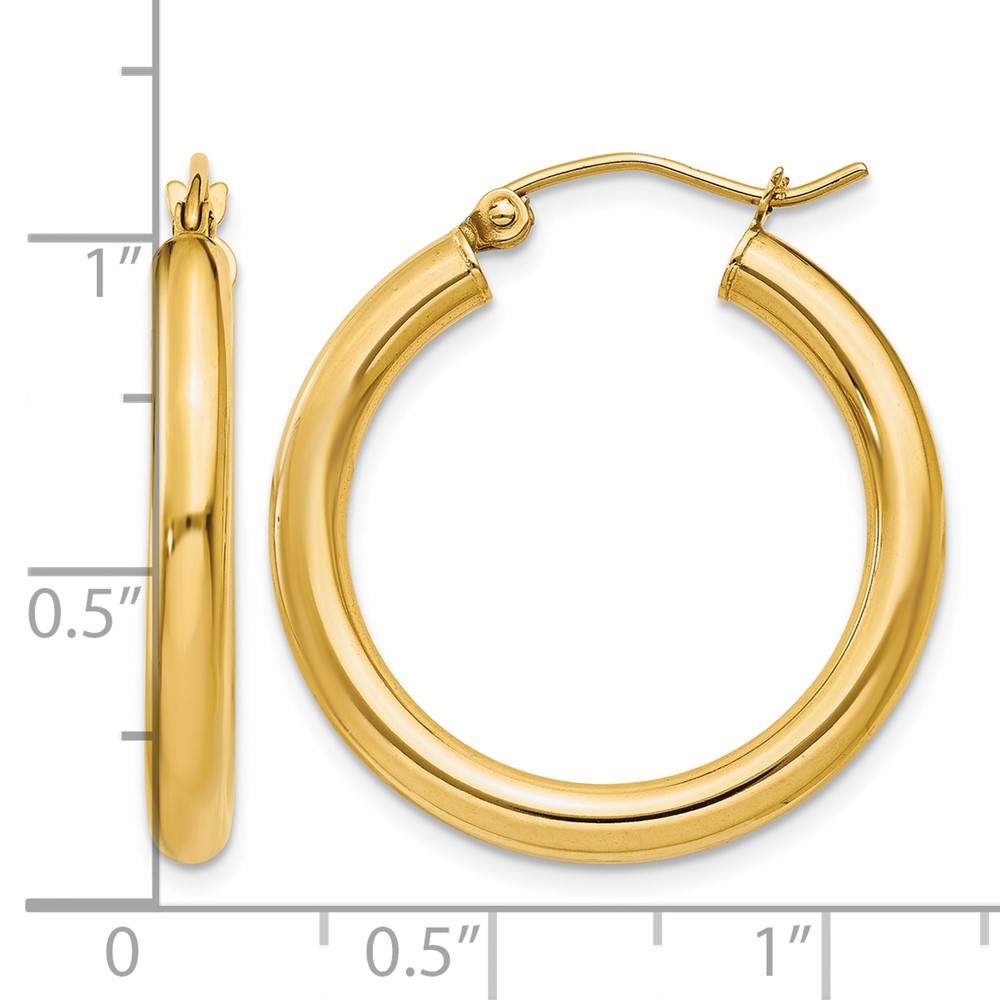 14k Polished 3mm Lightweight Tube Hoop Earrings (T937L)