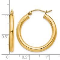 14K Yellow Gold 3x 25mm Polished Lightweight Tube Hoop Earrings view 4