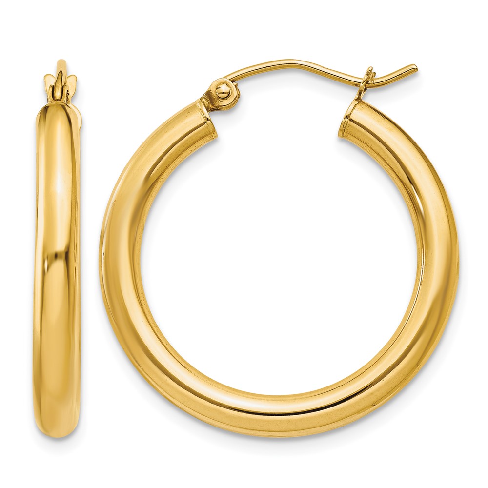 14k Polished 3mm Lightweight Tube Hoop Earrings (T937L)