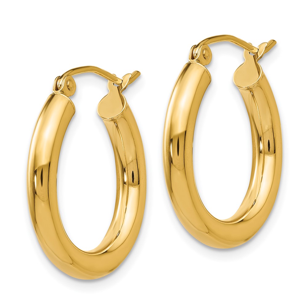 14k Polished 3mm Tube Hoop Earrings (T938)