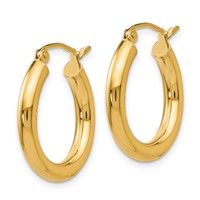 14K Yellow Gold 3x 20mm Polished Tube Hoop Earrings view 2
