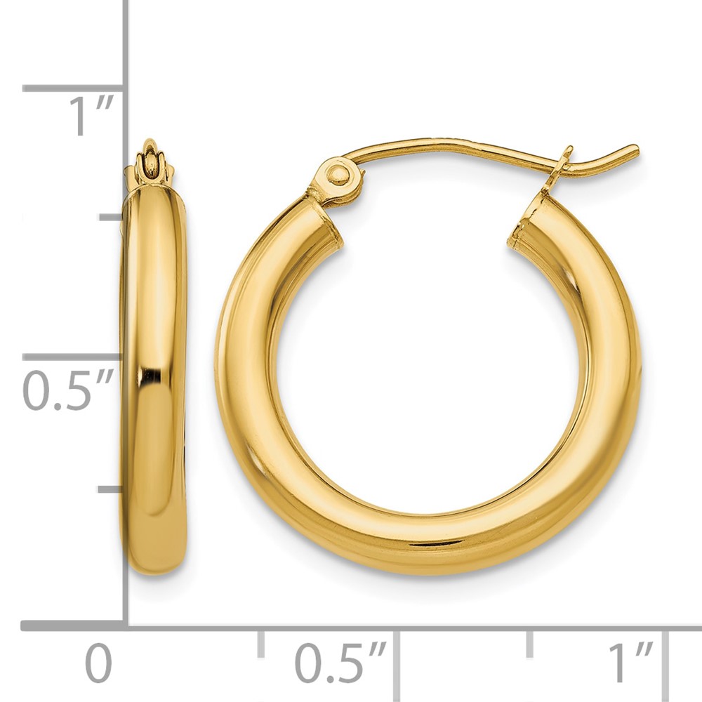 14k Polished 3mm Tube Hoop Earrings (T938)
