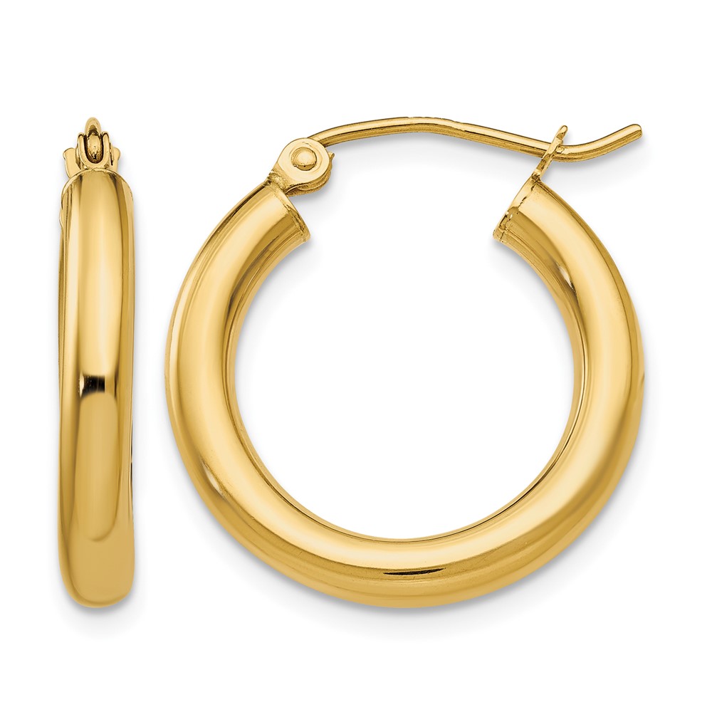 14k Polished 3mm Tube Hoop Earrings (T938)