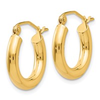 14K Yellow Gold 3x 16mm Polished Tube Hoop Earrings view 2