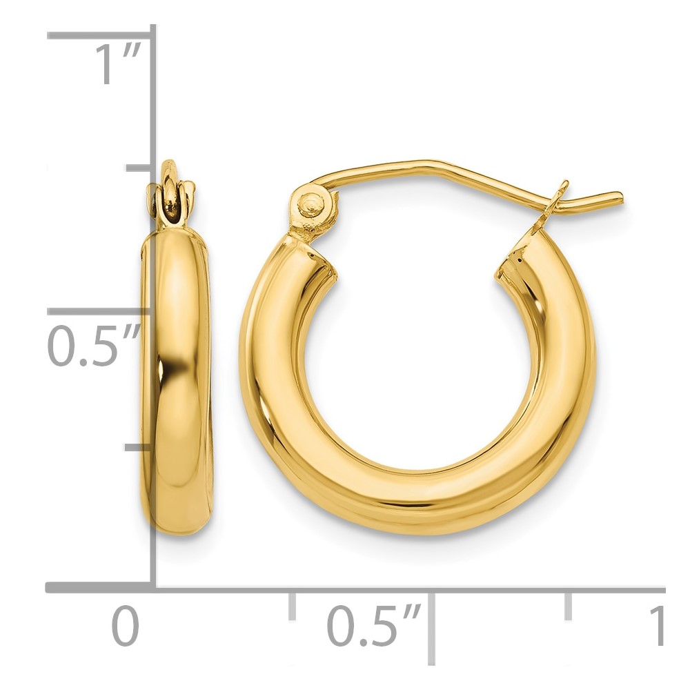 14K Polished 3mm Tube Hoop Earrings (T939)