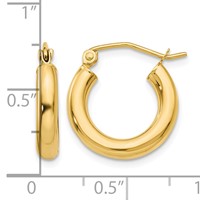 14K Yellow Gold 3x 16mm Polished Tube Hoop Earrings view 4