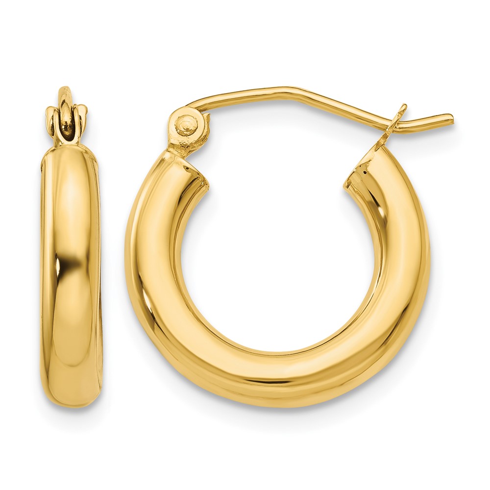 14K Polished 3mm Tube Hoop Earrings (T939)