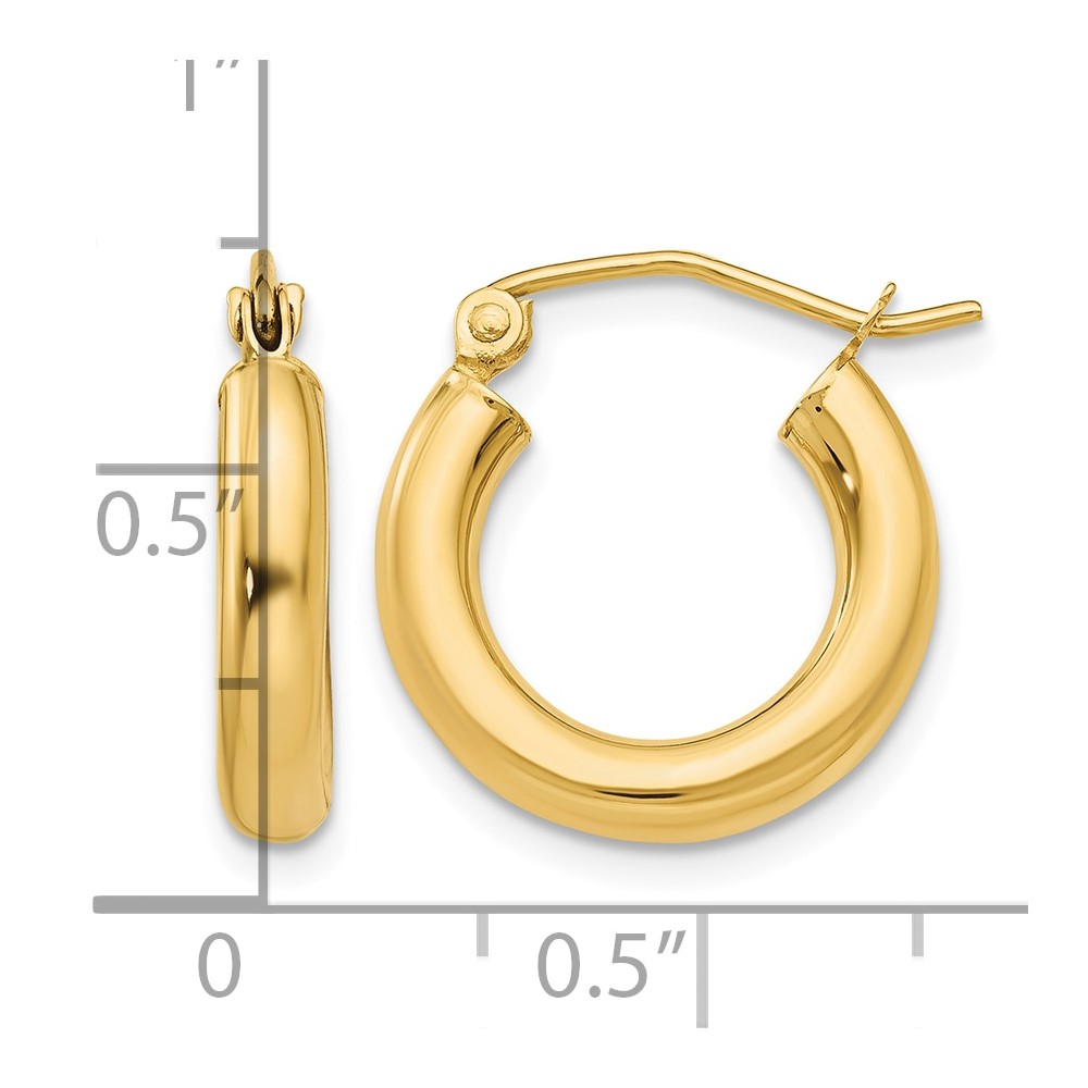 14k Polished 3mm Lightweight Tube Hoop Earrings (T939L)