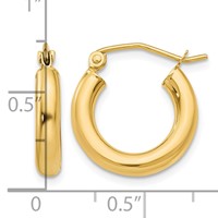 14K Yellow Gold 3x 16mm Polished Lightweight Tube Hoop Earrings view 4