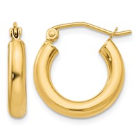 14K Yellow Gold 3x 16mm Polished Lightweight Tube Hoop Earrings view 1
