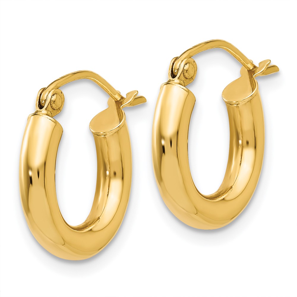 14K Polished 3mm Tube Hoop Earrings (T940)