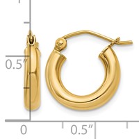 14K Yellow Gold 3x 14mm Polished Tube Hoop Earrings view 4