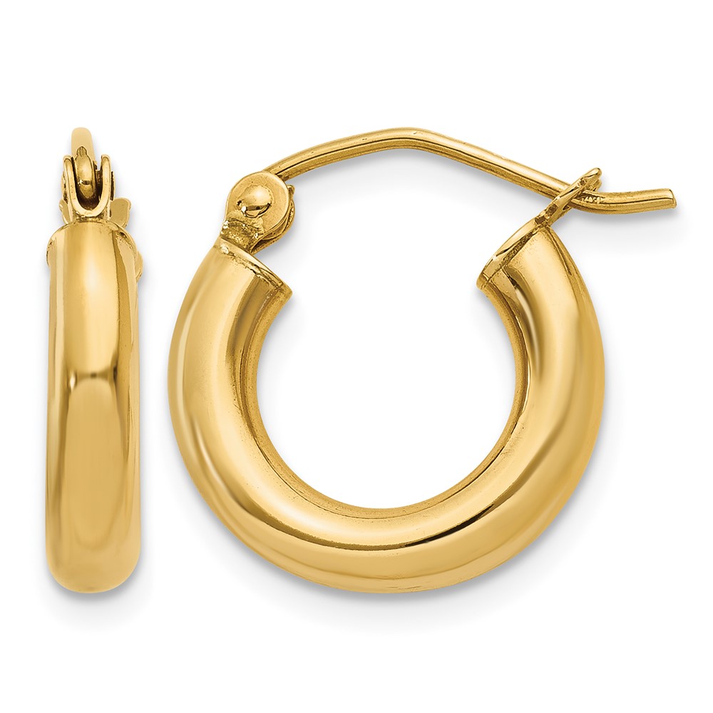 14K Polished 3mm Tube Hoop Earrings (T940)