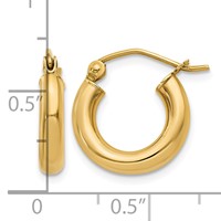 14K Yellow Gold 3x 14mm Polished Lightweight Tube Hoop Earrings view 4