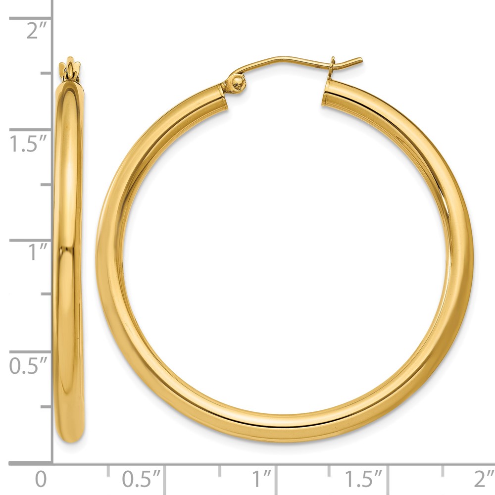 14K Polished 3mm Tube Hoop Earrings (T941)