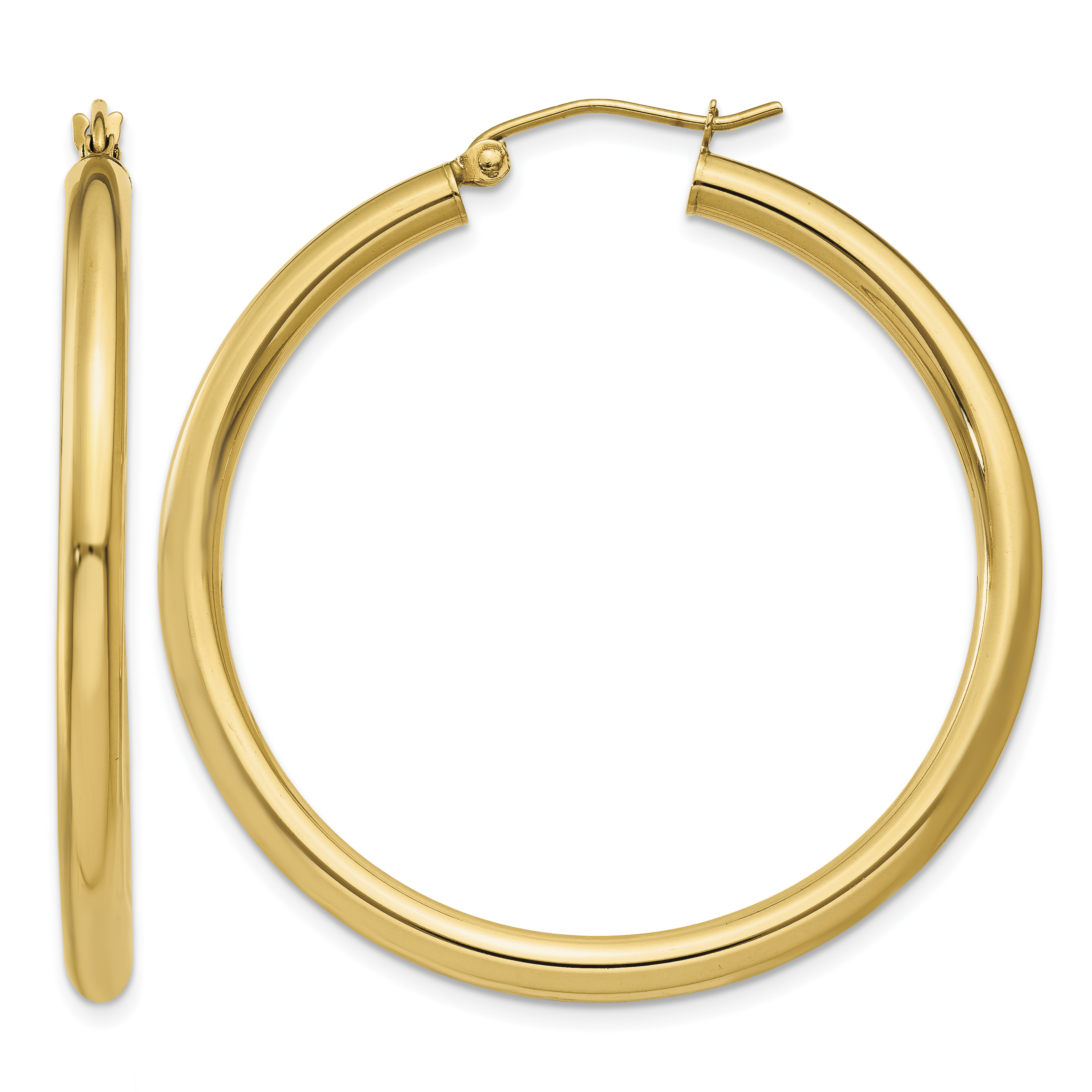 14K Polished 3mm Tube Hoop Earrings (T941)