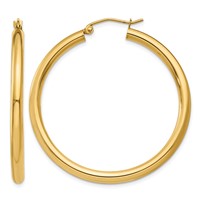 14K Yellow Gold 3x 40mm Polished Tube Hoop Earrings view 1