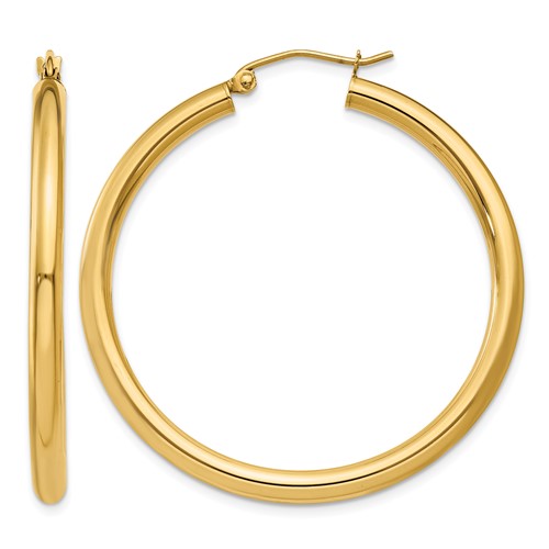 14K Yellow Gold 3x 40mm Polished Tube Hoop Earrings